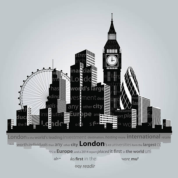 런던 시티 실루엣. - london england skyline silhouette built structure stock illustrations