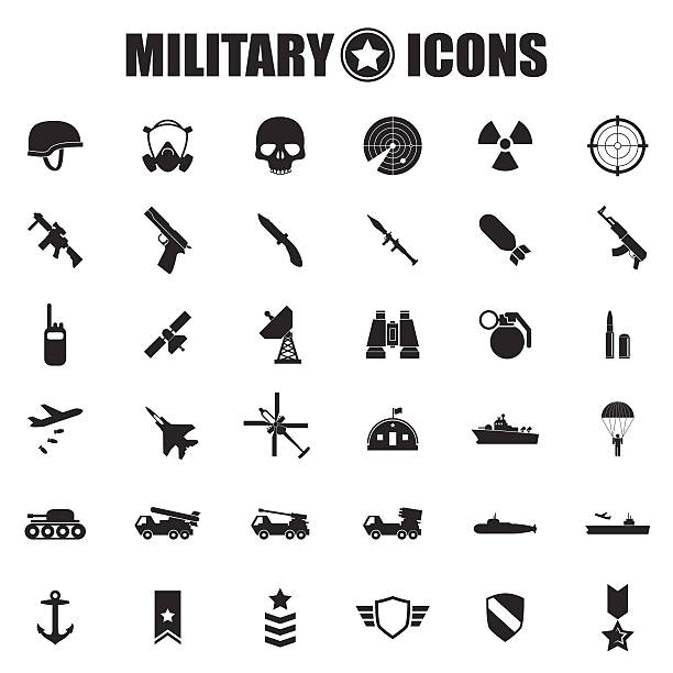 ilustraciones, imágenes clip art, dibujos animados e iconos de stock de conjunto de iconos de militares - portaaviones
