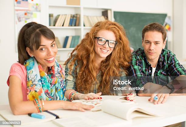 College Students In A Classroom Stock Photo - Download Image Now - Classroom, Group Of People, Happiness