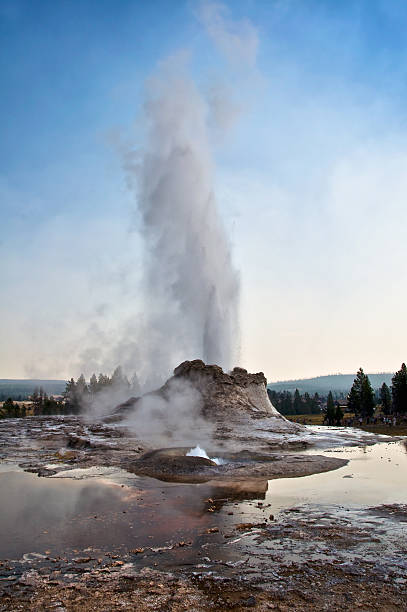 castle geyser, parc national de yellowstone, etats-unis - geothermy photos et images de collection