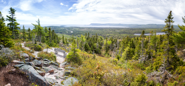 View from Broadcove Mountain, Cape Breton Highlands National Park, Nova Scotia, Canada. Stitched from several images.