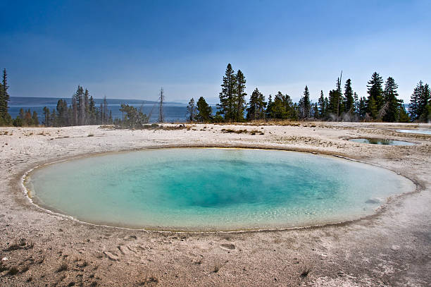 coloré hot spring près du lac yellowstone, etats-unis - geothermy photos et images de collection