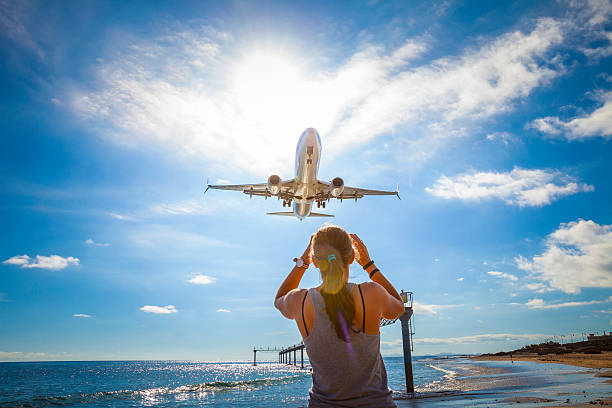 istock Airplane landing at Lanzarote Airport 506064850