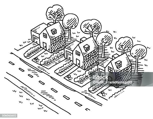 Neighborhood Similar Homes Drawing Stock Illustration - Download Image Now - House, Drawing - Art Product, Building Exterior