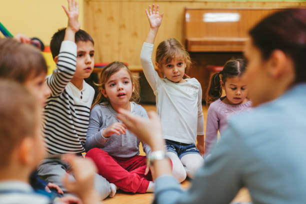 istock Preschool teacher and children in classroom 506065624