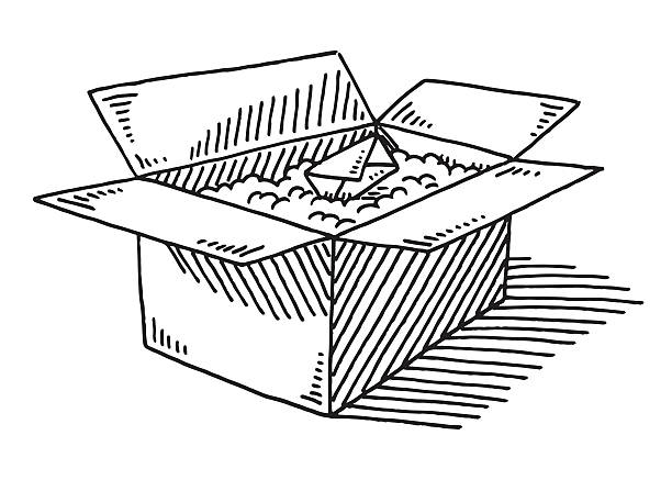 Open Delivery Box Drawing Hand-drawn vector drawing of an Open Delivery Box. Black-and-White sketch on a transparent background (.eps-file). Included files are EPS (v10) and Hi-Res JPG. polystyrene box stock illustrations