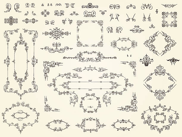 ภาพประกอบสต็อกที่เกี่ยวกับ “คอลเลกชันขององค์ประกอบเครื่องประดับ filigree - cartouche”