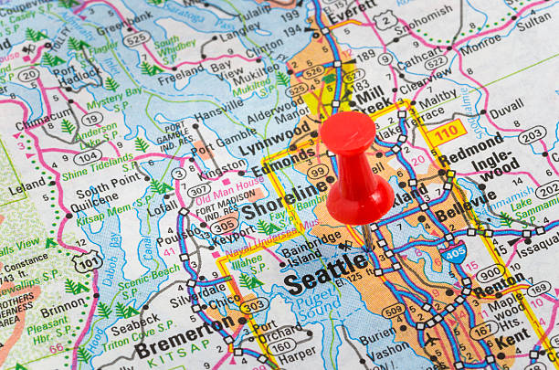 istock Close-up of an Atlas with Seattle Highlighted 506067568