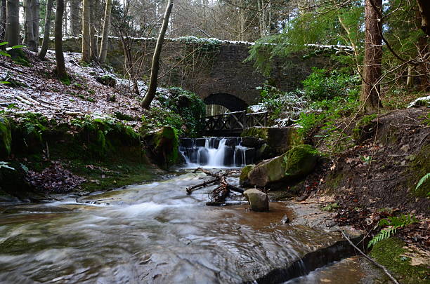 A waterfall and bridges at Falkland