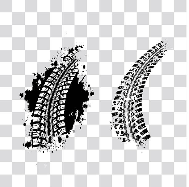 Tire track background Tire track vector background in black and white style on checkered background tire skid marks stock illustrations