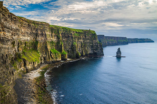 cliffs of moher, county clare, wild atlantic way route, ireland world famous landscape from west coast of ireland. wild atlantic way route tourism the burren photos stock pictures, royalty-free photos & images