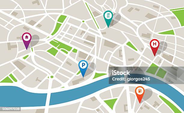 Plan De La Ville Avec Des Icônes De Navigation Vecteurs libres de droits et plus d'images vectorielles de Carte - Carte, Plan de ville, Ville - Milieu urbain