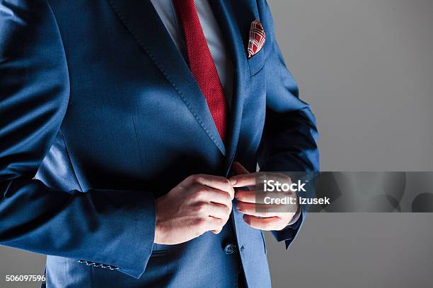 Male Elegance Businessman Wearing Navy Blue Suit Stock Photo - Download Image Now - Close-up, Jacket, Businessman