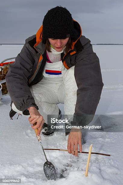 Winter Fishing Ice Fishing On The Lake Stock Photo - Download Image Now - Activity, Bright, Brightly Lit