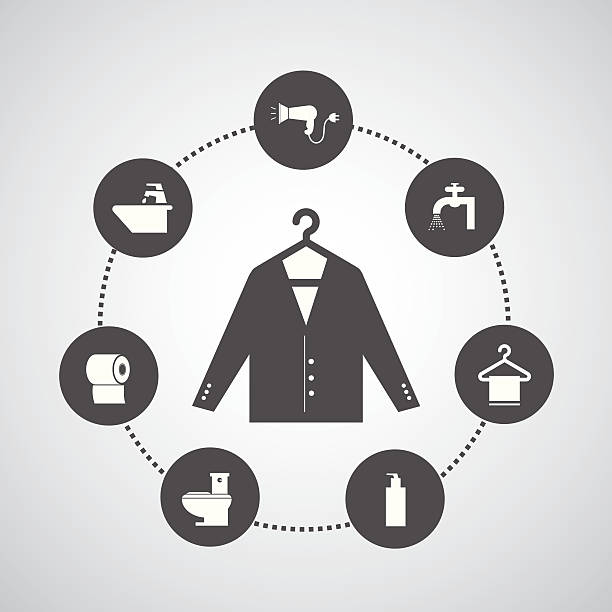 symbol for hotel symbol for hotel set in circle diagram water sanitation worker washing faucet stock illustrations