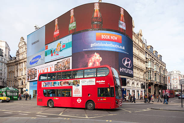 Iconic double-deck bus at Piccadilly Circus stock photo