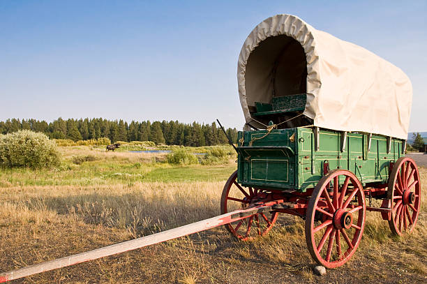 vintage-amerikanischen western wagon - pferdekarre stock-fotos und bilder