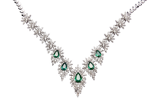 Emerald necklace isolated white background