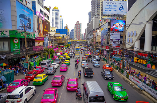 Bangkok, Thailand - January 12,2016 : The big automobile stopper on one of the central streets of Bangkok . The basic problem of the Asian megacities is the complicated traffic