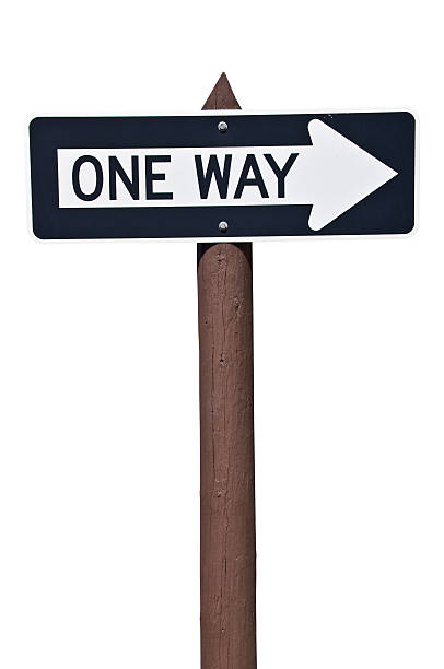 istock One way USA road sign, isolated on white 506104149
