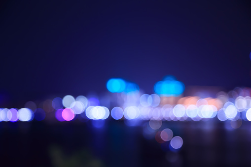 City night lights bokeh of singapore blurred background