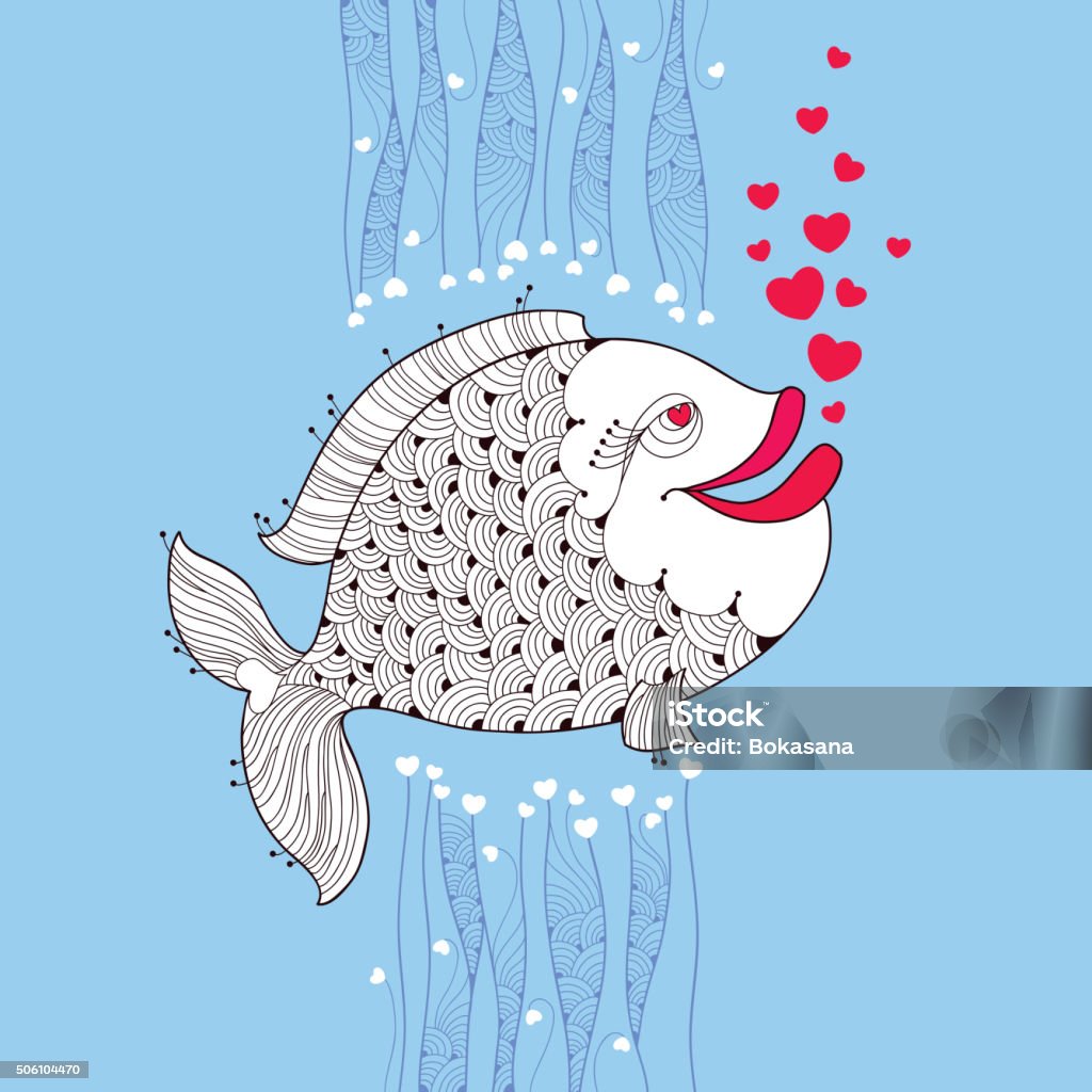 Cartoon Fish With Smiling Lips And Pink Bubbles Like Hearts Stock  Illustration - Download Image Now - iStock