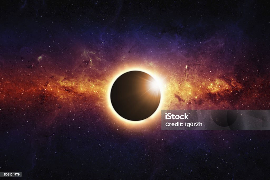 Full eclipse Abstract scientific background - full sun eclipse, red galaxy in space. Elements of this image furnished by NASA/JPL-Caltech Eclipse Stock Photo