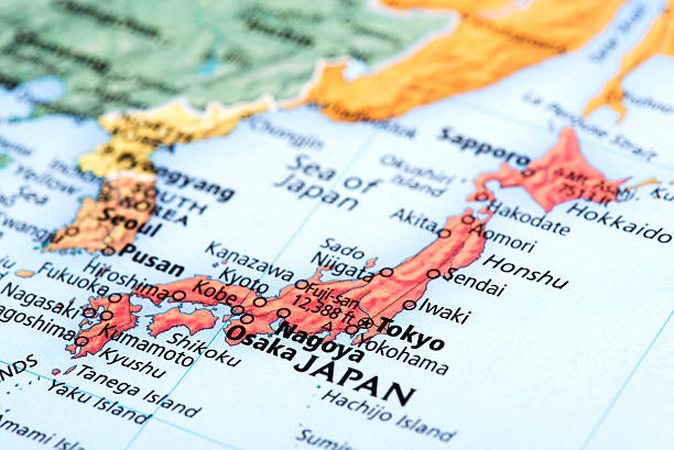Map of Japan Map of Japan. Detail from the World Atlas. nagasaki prefecture photos stock pictures, royalty-free photos & images