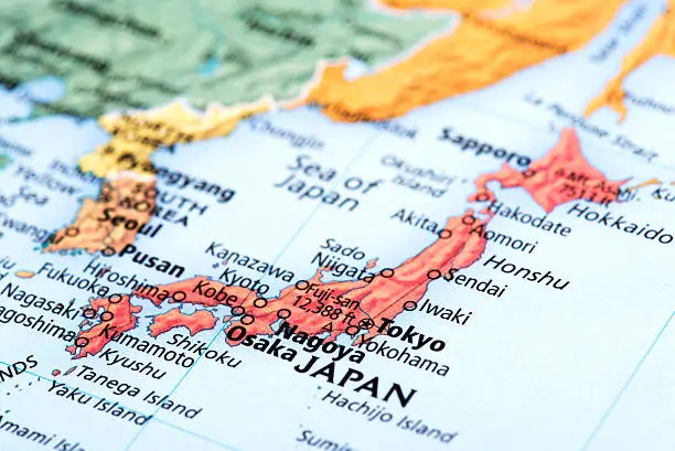 Map of Japan. Detail from the World Atlas.