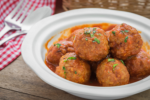 Meatballs in tomato sauce on plate