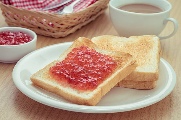 istock Toast with jam on plate and coffee cup, filtered image 506105658