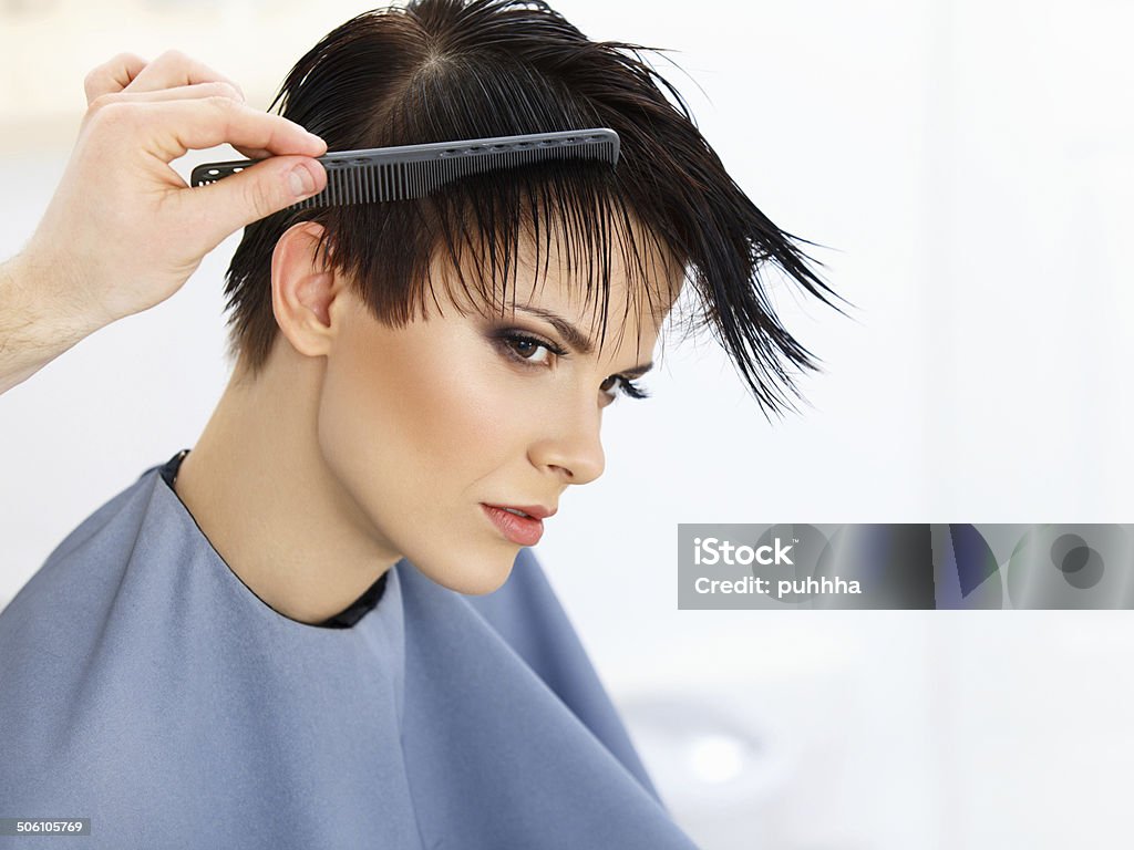 Hair. Hairdresser doing Hairstyle.  Beauty Model Woman. Haircut. Hair. Hairdresser doing Hairstyle. Beauty Model Woman. Haircut. Hair care Hair Salon Stock Photo