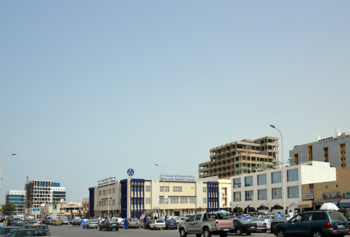 Nouakchott, Mauritania - July 20, 2014:  banks, traffic and people in the central business district - Gamal Abdel Nasser avenue