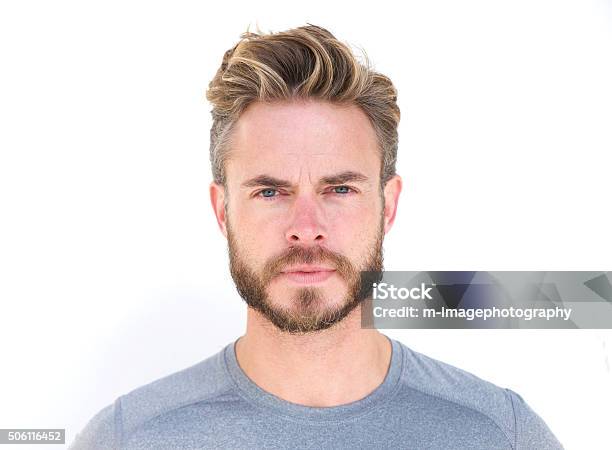 Horizontal Portrait Of A Serious Man With Beard Stock Photo - Download Image Now - Men, Human Face, White Background
