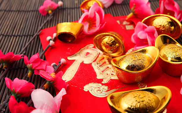 istock Red packet, shoe-shaped gold ingot and Plum Flowers 506116530