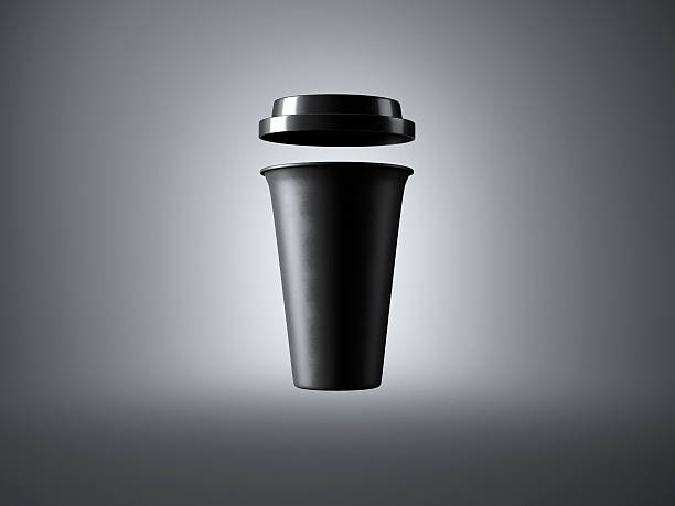 istock Black coffee cup on the gray background with plastic top 506119494