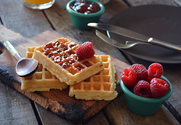 istock plate of waffles with raspberry marmalade 506121040