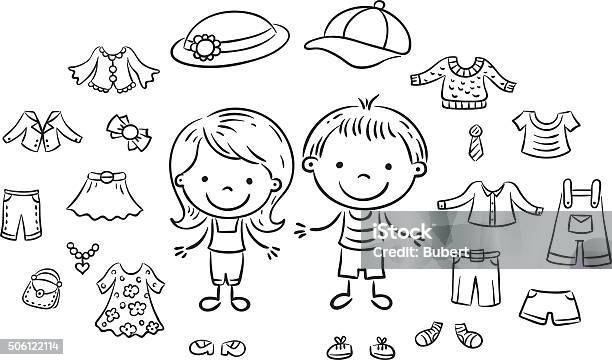 Summer Clothes Set Black And White Stock Illustration - Download Image Now  - Sock, Black And White, Child - iStock