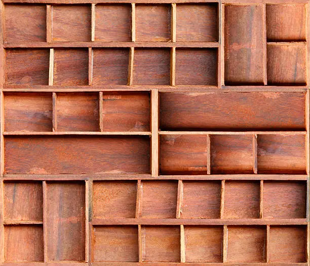 Photo of Empty brown wood cabinet shelf
