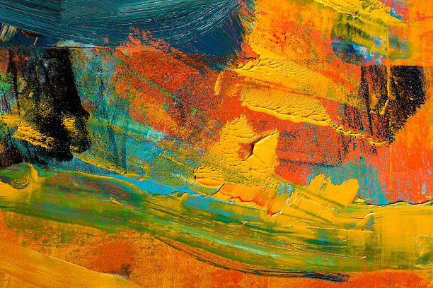 abstrato pintado de lona.   tintas a óleo em uma paleta de cores.   fundo colorido. - tribal art dirty art craft - fotografias e filmes do acervo