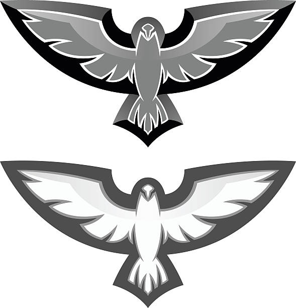 ilustrações, clipart, desenhos animados e ícones de eagle - wing insignia metal silver