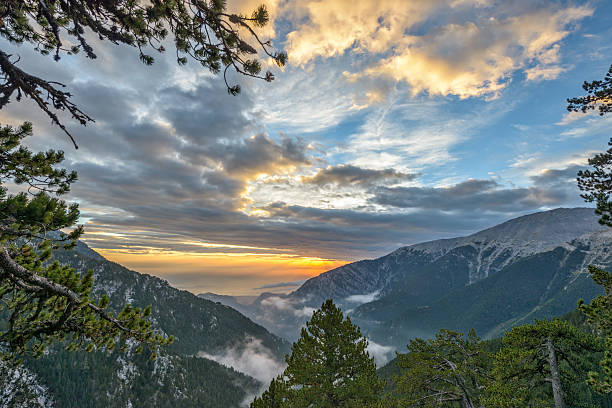 Sunset in Olympus mountains stock photo