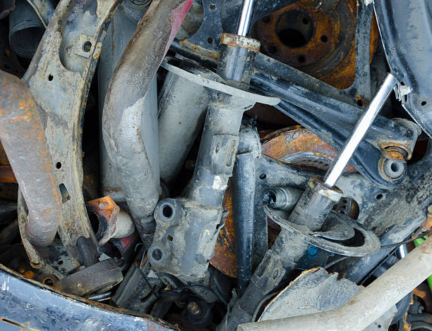 istock Useless, worn out rusty brake discs shock absorber and other 506133814