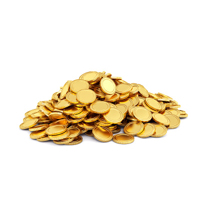 Gold coins heap isolated on white background