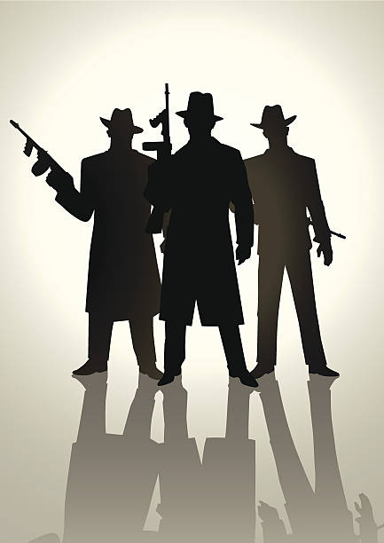 Gangsters Silhouette illustration of gangsters  mob boss stock illustrations