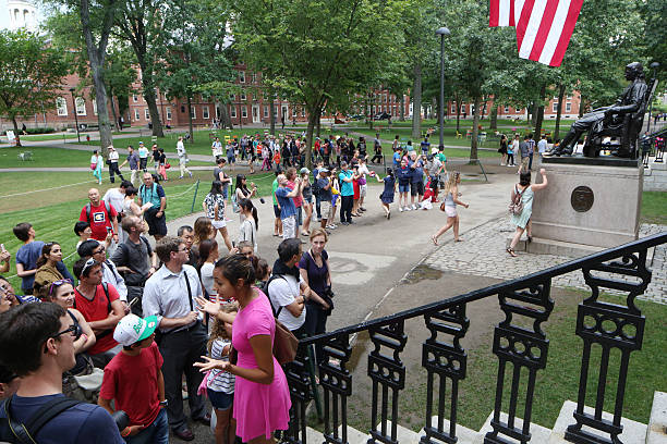 Visitors at Harvard University stock photo