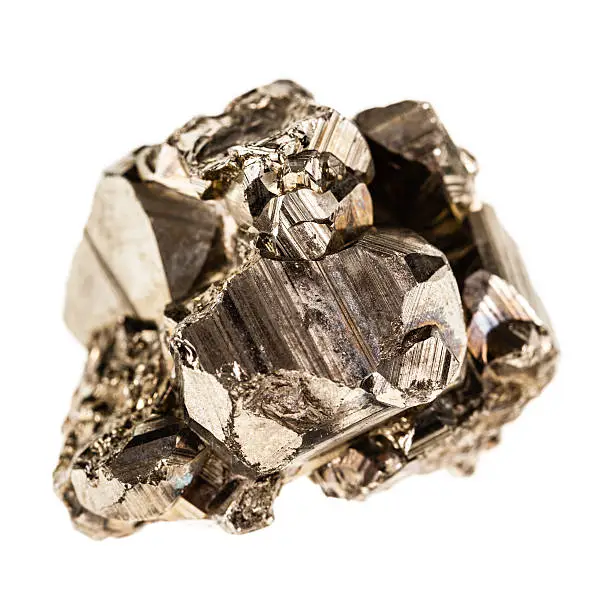 macro shot of pyrite mineral isolated over a pure white background