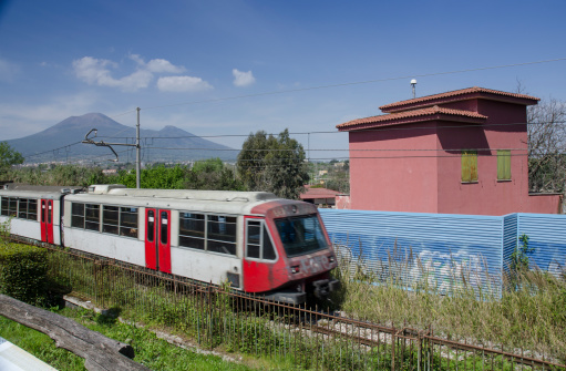 Circumvesuviana Railway with mount Vesuvius in the background