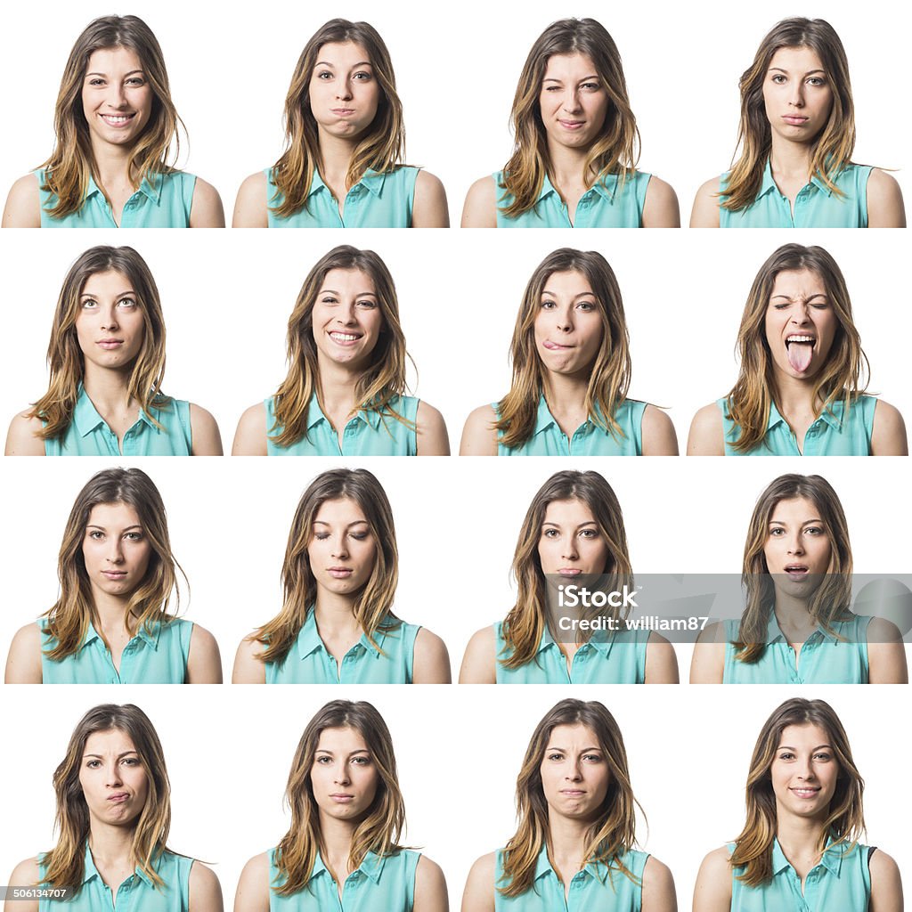 Beautiful Young Woman Multiple Portrait Facial Expression Stock Photo