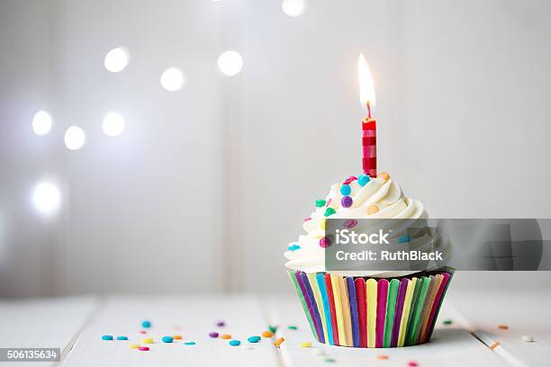 Birthday Cupcake Stock Photo - Download Image Now - Birthday, Cupcake, Birthday Candle